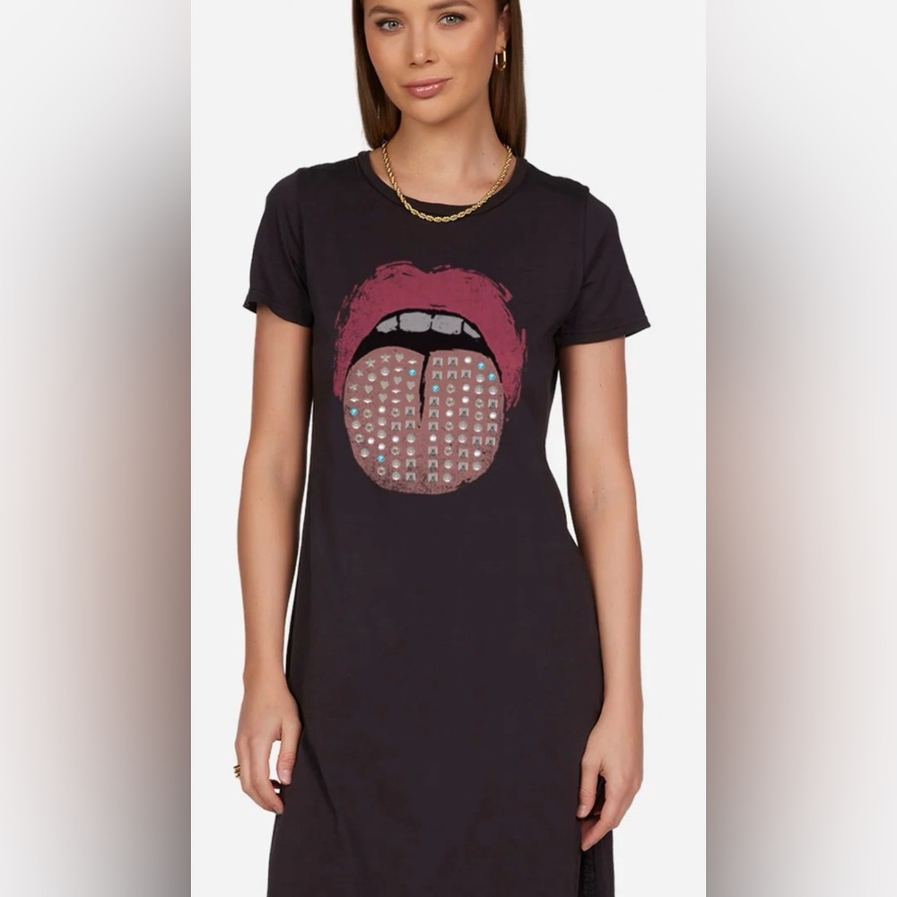 Stars & Stripes Lips Diamond TONGUE TEE LAUREN MOSHI Shirt Dress Black - flaw - Picture 4 of 12